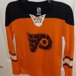 NHL Flyers Orange Long Sleeve Lace-up Tee Youth Large (14-16)